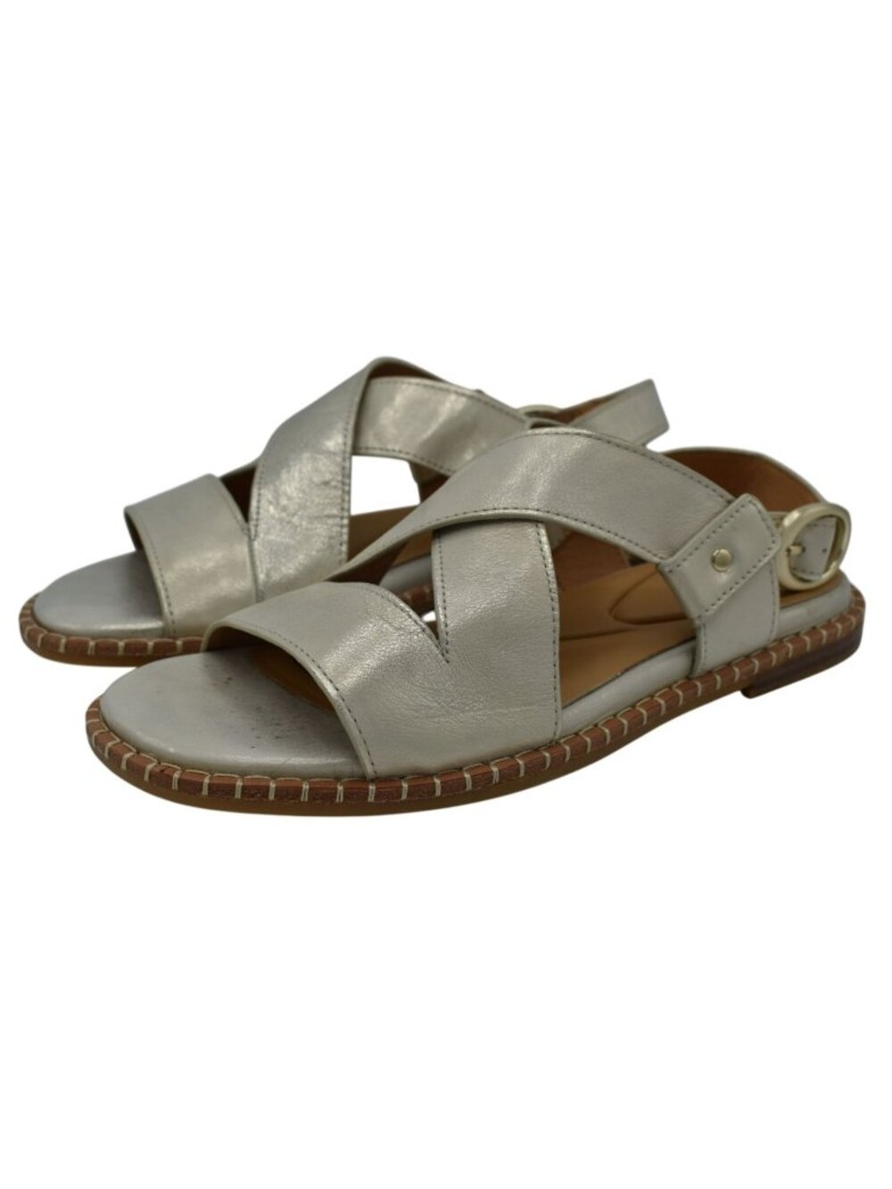 Sofft Womens Size 9.5 Nadia Metallic Platino Open Toe‎ Flats Sandals Shoes